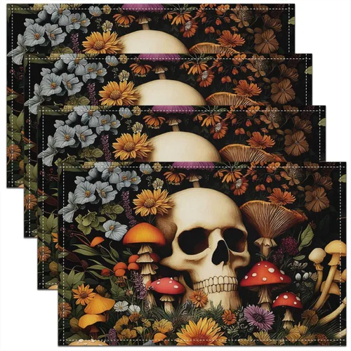 Miniatura 33 de Juego de 4 manteles individuales con diseño de hongos salvajes, acuarela, plantas naturales, decoración de plantas, para niños, adolescentes
