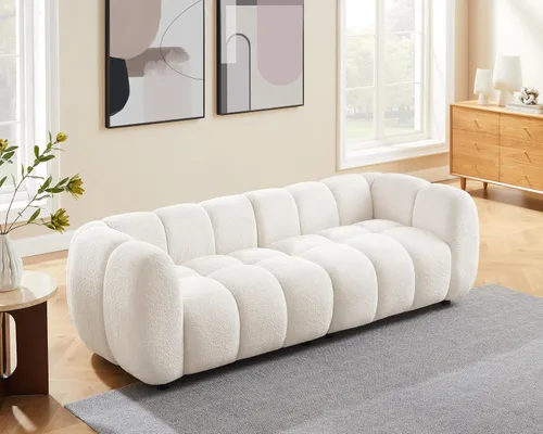 Miniatura 10 de VANOMi Sofá Boucle de Gran Tamaño de 88", Sofá Moderno Tapizado Acolchado Tipo Nube, Sofá Boucle de Asiento Profundo, Acogedor Sofá Moderno de 3
