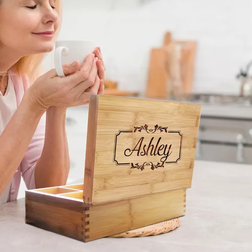 Miniatura 4 de My Personal Memories Caja de té de madera personalizada, organizador de almacenamiento y soporte para bolsa de té, regalo grabado para inauguración