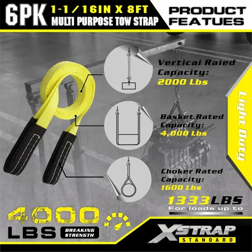 Miniatura 5 de XSTRAP STANDARD 2PK 1-3/4''x 8 pies de correas de remolque con extremos en bucle, eslinga de elevación con correa de tela