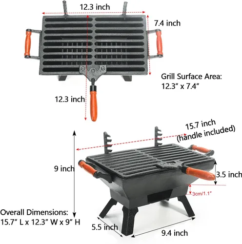 Miniatura 3 de Sungmor - Prensa de parrilla de hierro fundido resistente, 22.1 cm x 10.9 cm, prensa de hamburguesa rectangular, aplastador de tocino con mango