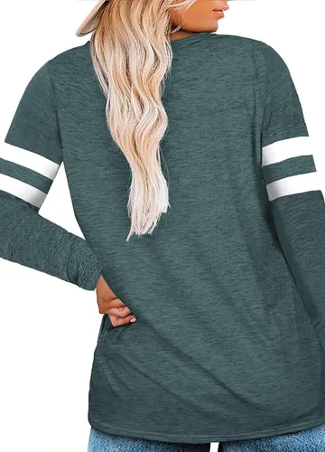 Miniatura 2 de DOLNINE Camisetas de talla grande para mujer, de manga larga, cuello en V, estilo casual, a rayas, túnica