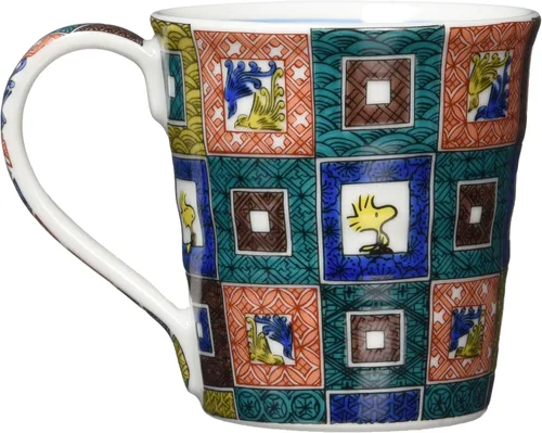 Miniatura 2 de Yamaka Shoten SN363-11 Peanuts Snoopy Kutani Ware - Taza con patrón de adoquines, vajilla, productos Snoopy Goods, fabricada en Japón