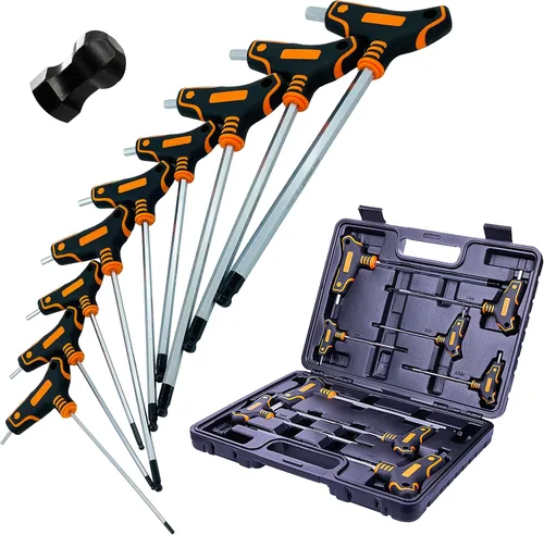 Miniatura 10 de NordWolf Juego de llaves Torx con mango en T de 9 piezas, llaves de estrella de seguridad de brazo largo de acero S2, tamaños T10 a T50 en caja