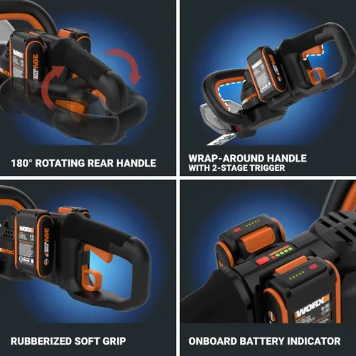 Miniatura 7 de WORX Nitro WG286 recortadora de setos inalámbrica de 40 V y 24 pulgadas, recortadora eléctrica de setos con cuchillas de acción doble y 3400 SPM