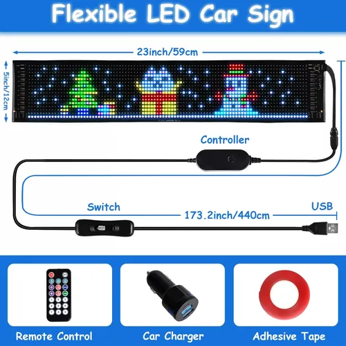 Miniatura 5 de Letrero LED flexible programable para ventana de automóvil, control de aplicación Bluetooth, pantalla de texto personalizado/animación