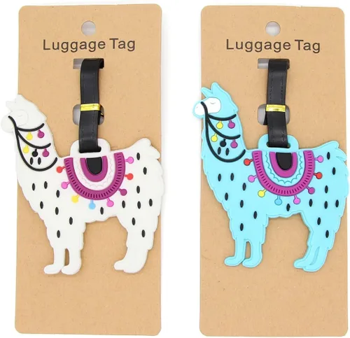 Etiquetas de equipaje de alpaca para maleta con tarjeta de identificación de nombre, identificadores de silicona, correa ajustable, paquete de 2