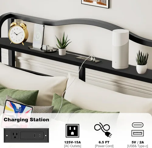 Miniatura 4 de Base de cama Individual XL con cabecera, base de colchón de metal, armazón de cama de 18 pulgadas de alto, no necesita somier, base de cama de 46 cm
