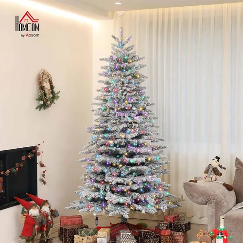 Miniatura 2 de HOMCOM - Árbol de Navidad artificial de pino de montaña preiluminado de 6.5 pies, árbol de Navidad con nieve, árbol de Navidad realista con bisagras