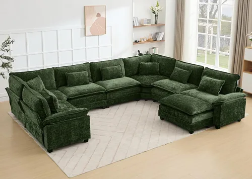 Miniatura 46 de Juego de sofá seccional modular de gran tamaño, sofá de nube convertible de asiento profundo, sofá esquinero grande en forma de L con cojines Beige