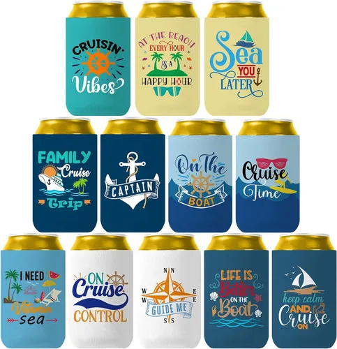 Miniatura 7 de Enfriador de latas con temática de playa, paquete de 12 fundas divertidas para latas de verano para decoración de fiesta en la playa, neopreno