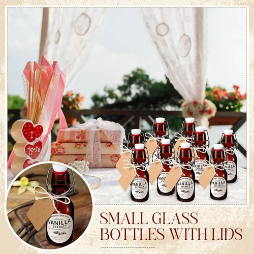 Miniatura 3 de Vesici Juego de 8 botellas de vidrio con tapa oscilante ámbar, botellas de extracto de vainilla casero, frascos de extracto de vainilla