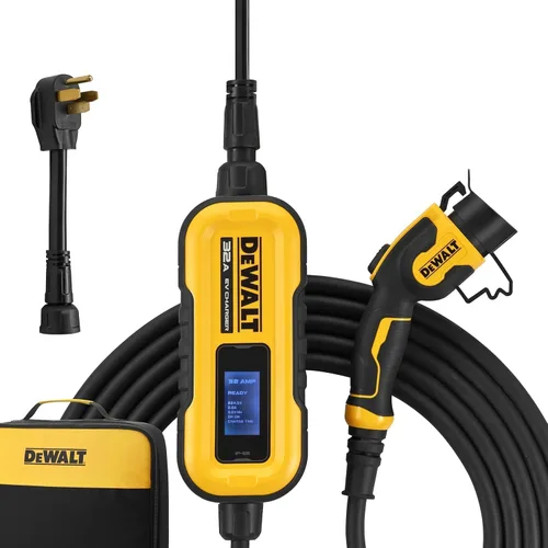 DEWALT Cargador portátil de nivel 2 de 120-240 V para vehículo eléctrico (EV) de hasta 32 amperios, certificado CSA para interiores/exteriores,