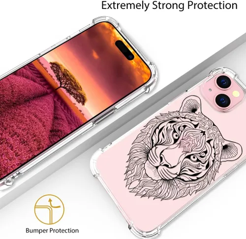 Miniatura 8 de Funda compatible con iPhone 15, bonita funda transparente para mujer, funda de silicona transparente para teléfono, color negro, tigre poderoso