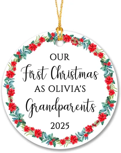 Miniatura 15 de Adorno de nuestra primera Navidad con huellas de patas, nombre personalizado para la primera Navidad del cachorro 2025, recuerdo de huella de perro