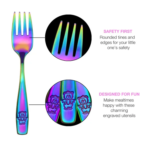 Miniatura 2 de 9 tenedores de acero inoxidable Rainbow Kids – Cubiertos para niños, cubiertos seguros para niños pequeños, cubiertos, juego de utensilios – 9