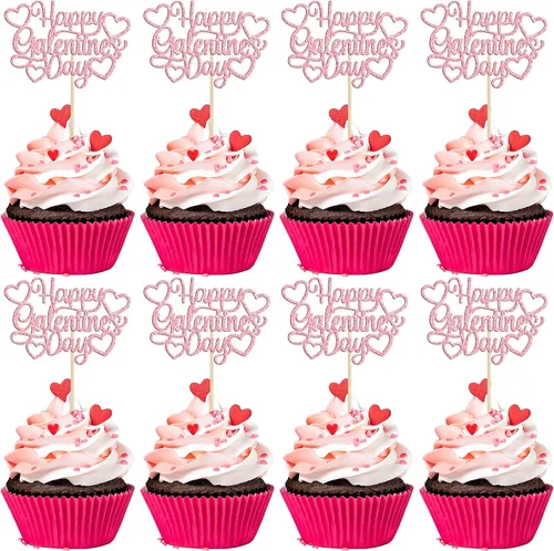 Miniatura 16 de 24 piezas de decoración de cupcakes con purpurina dorada para el día de San Valentín, temática de San Valentín, fiesta de cumpleaños, suministros