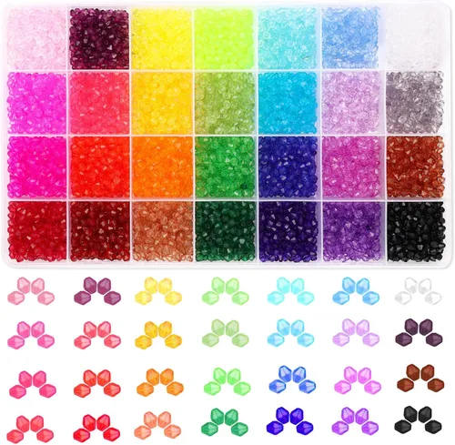 PAXCOO 5600 Piezas de Cuentas de Cristal para Hacer Joyería, Pequeñas Cuentas de Acrílico Facetadas para Manualidades, Cuentas Bicónicas de Gema