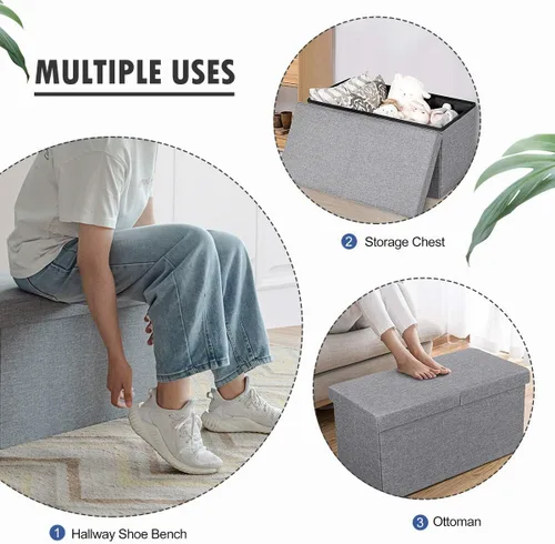 Miniatura 4 de Otomana plegable de almacenamiento con tapa abatible, banco para el extremo de la cama, banco de zapatos de tela con asiento acolchado, taburete