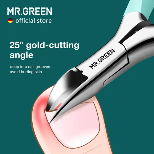 Miniatura 2 de MR.GREEN Cortaúñas de Acero Inoxidable para Uñas Encarnadas, Cortador de Uñas Gruesas y Duras, Herramientas para Manicura y Pedicura (Verde)