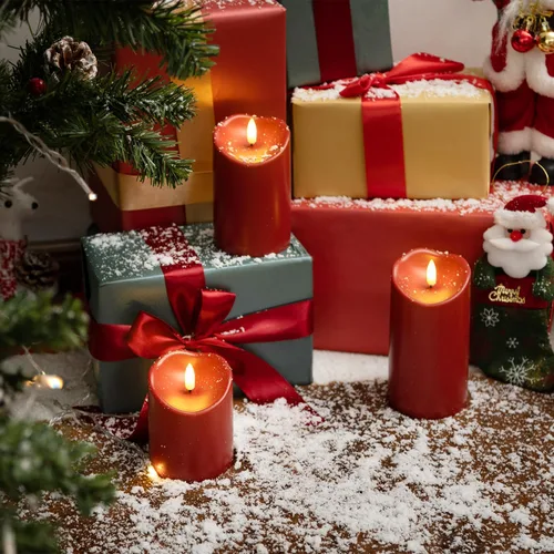 Miniatura 2 de Homemory Velas sin llama color burdeos, velas parpadeantes impermeables sin llama, velas LED de pilar para exteriores operadas por batería