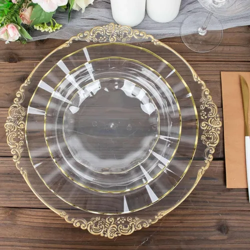 Miniatura 39 de Tableclothsfactory Paquete de 10 platos redondos de plástico negro de 6 pulgadas para ensalada de postre, platos desechables con borde ondulado