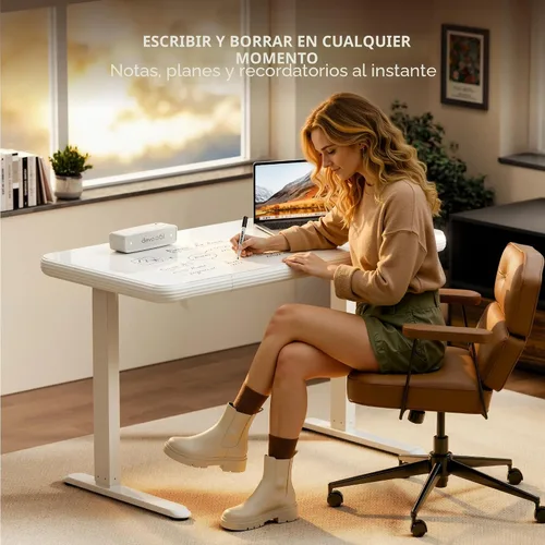 Miniatura 4 de FLEXISPOT Comhar - Escritorio de pie eléctrico de cristal puro con cajones, escritorio y puertos de carga USB, escritorio ergonómico de altura