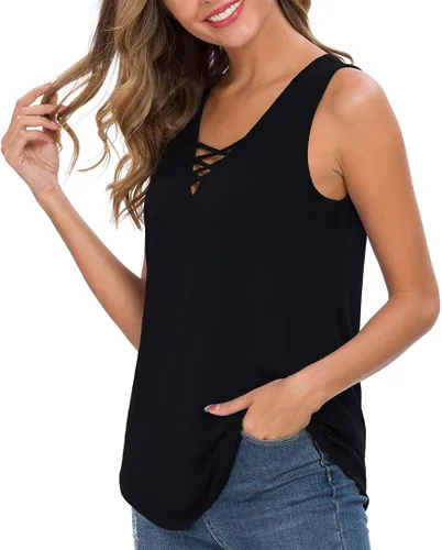 Miniatura 2 de Feiersi Camiseta básica sin mangas, con detalle de tiras entrecruzadas y estilo casual, para mujer.