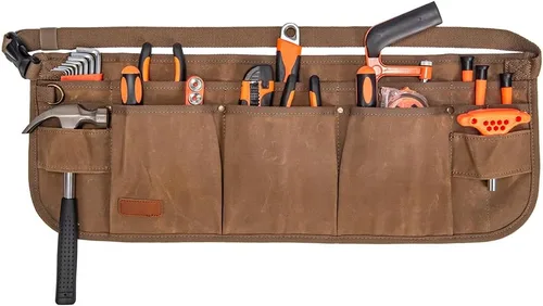 Miniatura 9 de Delantal de cintura para herramientas, cinturón de herramientas de lona encerada resistente, cinturón de herramientas de cintura con 10 bolsillos
