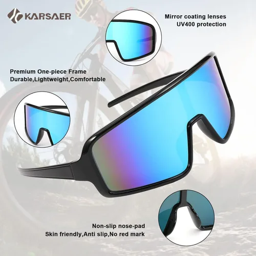 Miniatura 5 de Karsaer Vision - Gafas de sol deportivas para ciclismo, béisbol, softbol, unisex, para adultos, jóvenes, niños y niñas, 8-16 Lentes de espejo azul