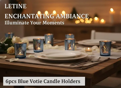 Miniatura 6 de LETINE 6pcs Blue Votive Candle Holders – Standard Votive Size for Regular Votive Candles– Tea Light Candles Holder, Candle Holder for Summer