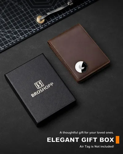 Miniatura 15 de Billetera AirTag para hombre, de piel auténtica plegable con bloqueo Rfid AirTag con ranuras para efectivo y ventana de identificación, compatible