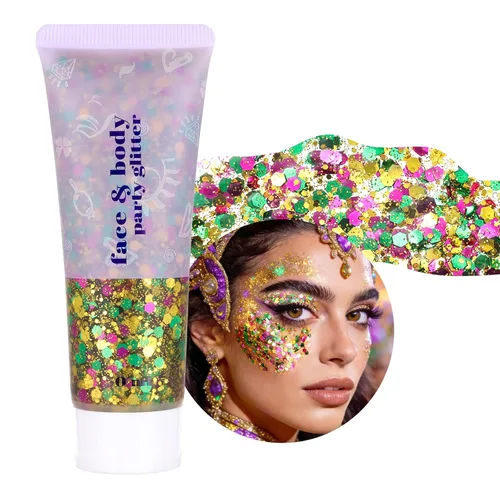 Miniatura 26 de DAGEDA Gel de purpurina corporal, lentejuelas de gel corporal con purpurina para la cara, sombra de ojos líquida, purpurina gruesa para cara, Sirena