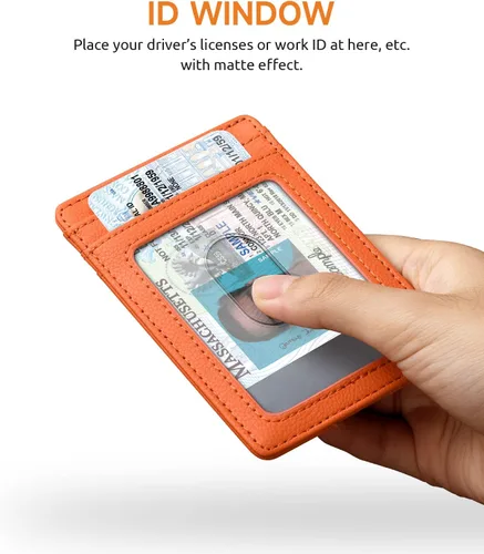 Miniatura 32 de Buffway Billetera delgada para hombre, minimalista con bolsillo frontal delgado, tarjetero de cuero con bloqueo RFID para viajes de trabajo