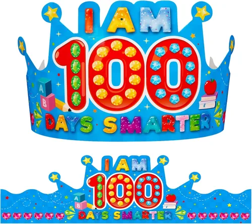 Miniatura 11 de SICOHOME Coronas de papel de 100º día de escuela, 24 coronas de papel de 14.5 x 4 pulgadas para niños, decoraciones para el día 100 de la escuela