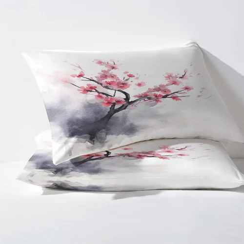Miniatura 3 de Juego de sábanas de 3 piezas con estampado de flor de cerezo de tamaño individual, sábanas y fundas de almohada de estilo japonés Sakura, sábana