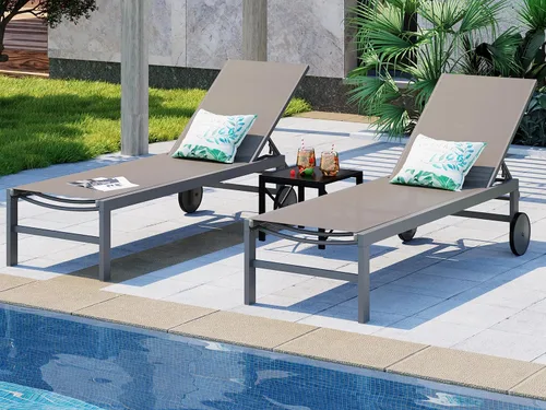 Miniatura 15 de SUNLEI Juego de 2 tumbonas para patio al aire libre, sillas de piscina ajustables con ruedas, sillas de bronceado reclinables de aluminio para Gris