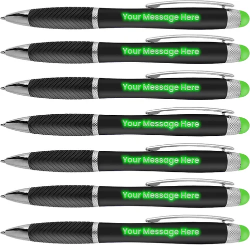 Miniatura 10 de Bolígrafos personalizados, paquete de 100 unidades, grabado láser sin granel, bolígrafo de 3 pulgadas, lápiz óptico y área personalizada con luz