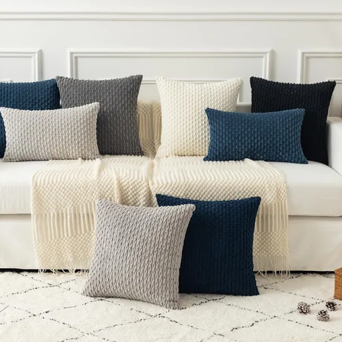 Miniatura 7 de K Kevin Textile - Juego de 2 fundas de almohada decorativas de corduroy suave azul con rayas estilo bohemio, fundas de almohada para sofá, cama