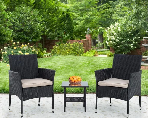 Miniatura 5 de PayLessHere Juego de 3 sillas de mimbre para patio, muebles de mimbre para exteriores, juego de bistró para patio trasero, porche, piscina, césped