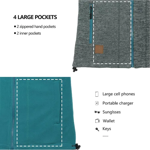Miniatura 34 de Little Donkey Andy Chaleco de forro polar reversible para hombre, ligero, cálido, sin mangas, con capucha, para senderismo, caminar, viajar