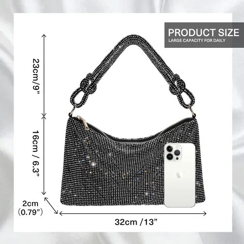 Miniatura 2 de WLLWOO WLLWOO Bolsos de mano con diamantes de imitación para mujer, bolsos de noche elegantes, bolsos cruzados brillantes para fiesta, club, boda