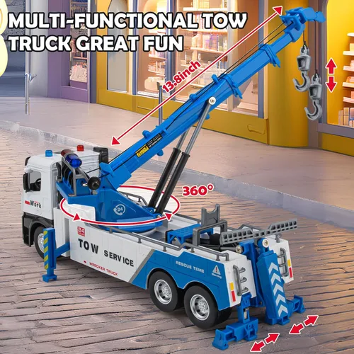 Miniatura 2 de HAPYAD Camión de remolque de juguete para niños, camión de remolque de metal con grúa modelo de juguete con luces y sonidos, vehículos