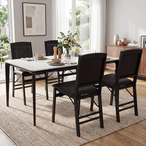 Miniatura 8 de GOFLAME Folding Dining Chairs Set of 2, Faux Leather Upholstered Kitchen Chairs with Padded Seat and Backrest, Solid Wood Foldable Chairs for Living