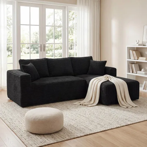 Miniatura 30 de Sofá otomano modular de pana de 28 pulgadas sin hueso, sofá otomano seccional para sala de estar, color beige