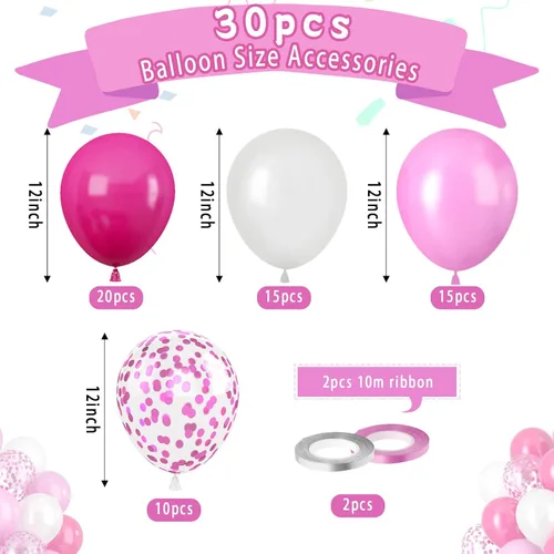 Miniatura 3 de Paready Juego de Globos Rosa Intenso, 60 Pzs Globos de Látex Rosa Intenso de 12 Pulgadas, Globos de Confeti Rosa Globos de Fiesta Magenta Intenso