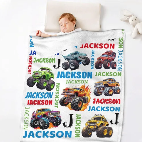 Miniatura 3 de Manta de bebé personalizada con nombre, para niñas, niños, amantes de los camiones, regalo para bebés, recién nacidos, niños, manta de franela