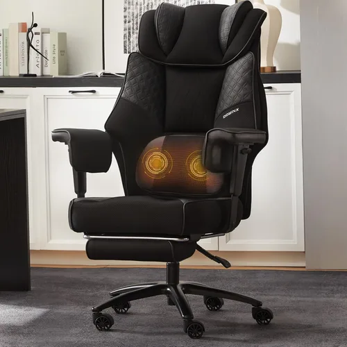 Miniatura 12 de Dowinx Silla de oficina grande y alta con soporte lumbar de masaje, silla de oficina ejecutiva con cojín de asiento ancho y grueso y reposabrazos