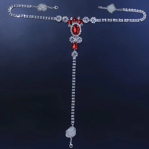 Miniatura 3 de Tanga sexy con diamantes de imitación rojos, cintura de cristal, bikini, cadena corporal, joyería de diamantes de imitación, cadena de tanga