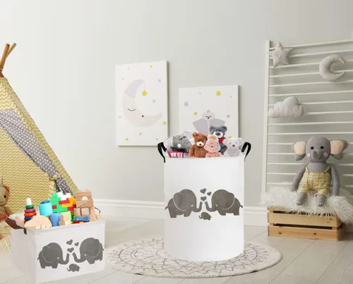 Miniatura 2 de ESSME - Cesta de almacenamiento grande, de tela con asas, plegable, para la ropa, el hogar, como regalo, organizador de juguetes Amor elefante
